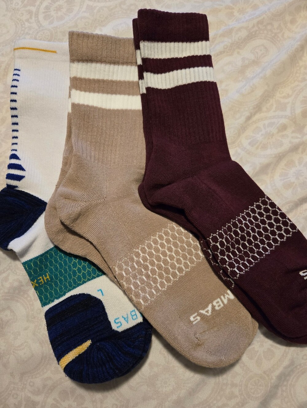 Bombas Men's Athletic Crew Socks - Maroon, Tan  And Multi Size L